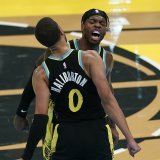 Tyrese Haliburton (de dos) a signé une performance majuscule face aux Celtics KEYSTONE/AP/Darron Cummings